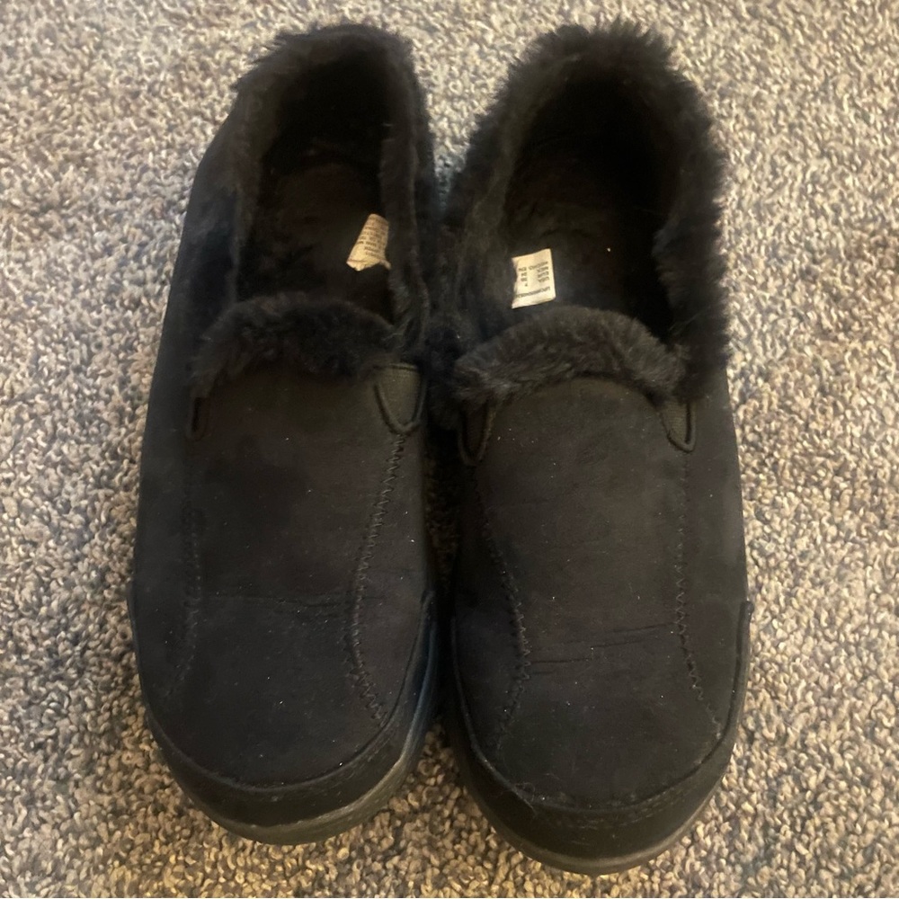Black Danskin Now Fur Slip Ons in Size 7